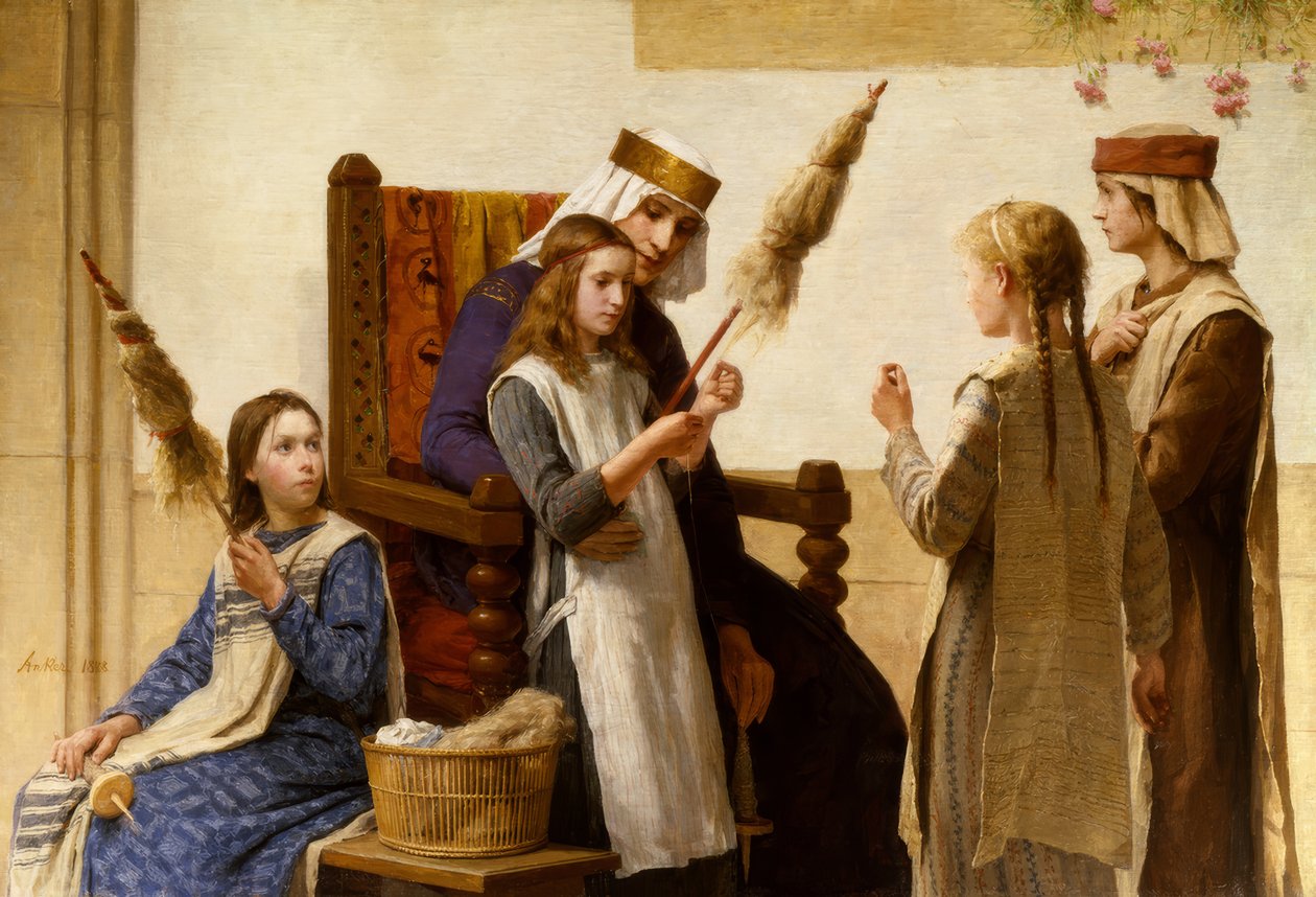 La reina Bertha y las hilanderas de Albert Anker