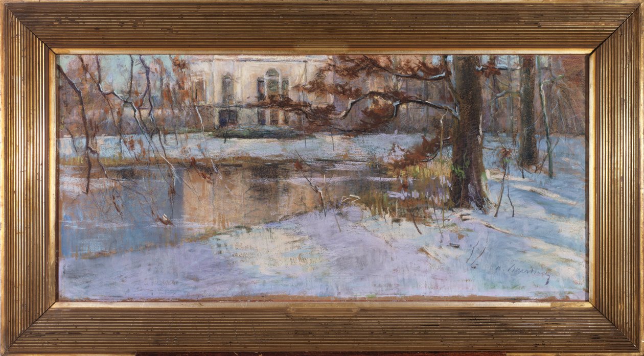 Casa de campo y parque cubiertos de nieve de Albert Baertsoen