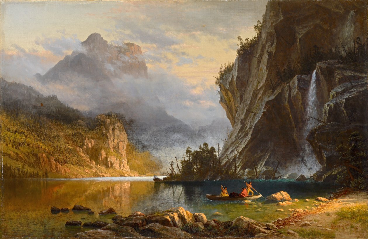 Indios pescando con lanza de Albert Bierstadt