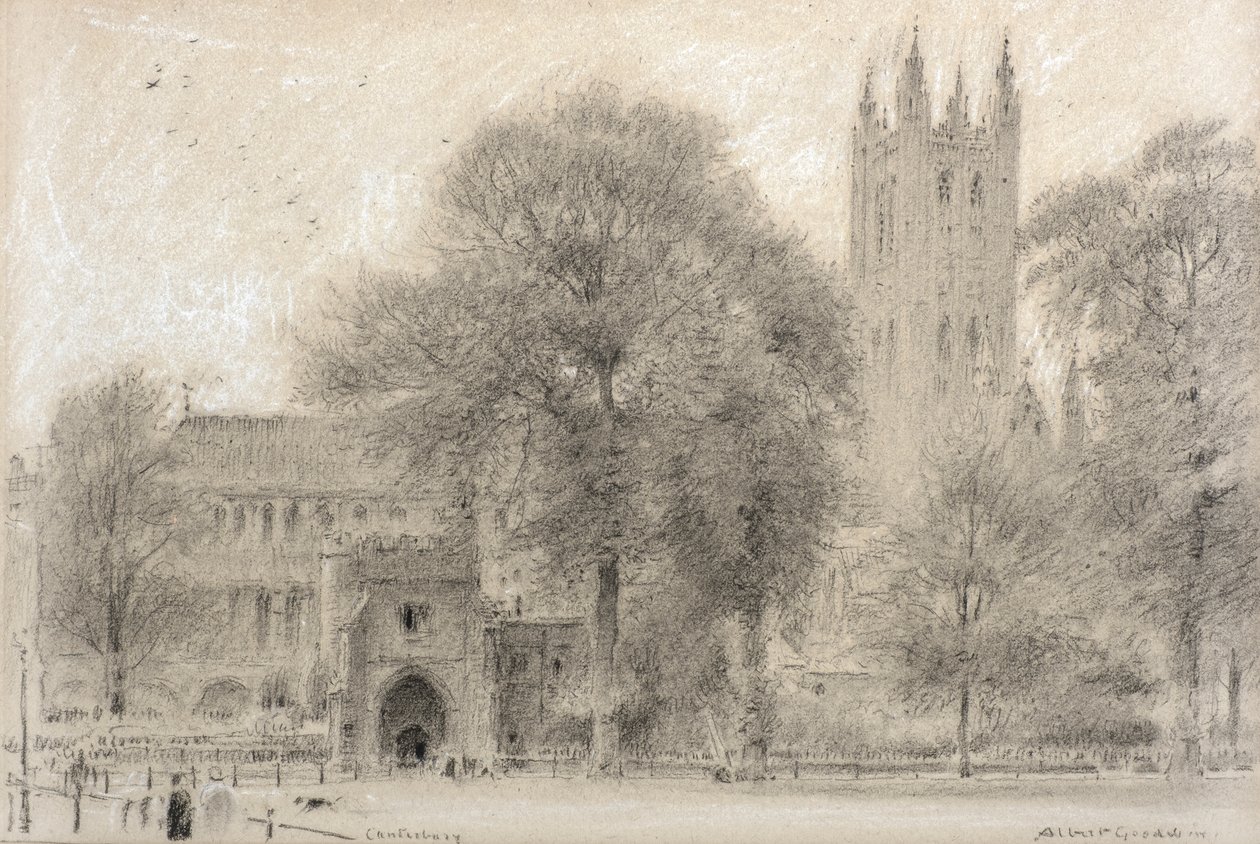 Canterbury (tiza en blanco y negro) de Albert Goodwin