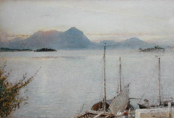 Amanecer desde Baveno, Lago Maggiore de Albert Goodwin