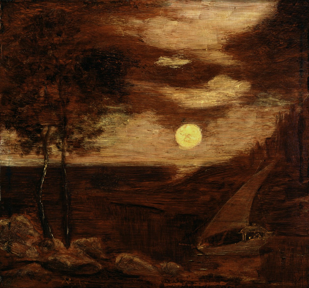El barco de los amantes, c. 1881 de Albert Pinkham Ryder