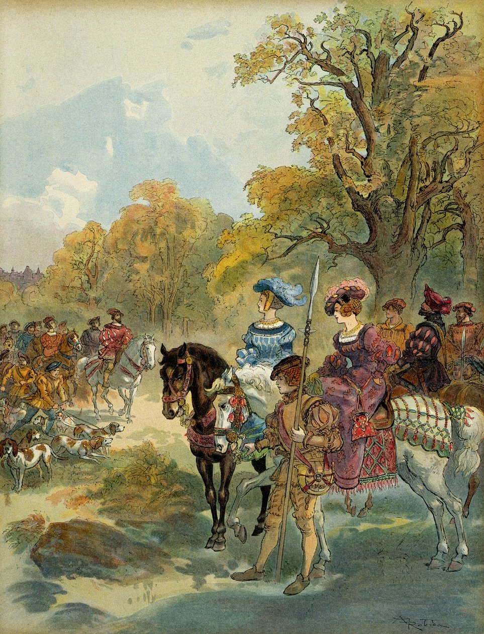 Caza real de Francisco I (1494-1547). Ilustración de Albert Robida