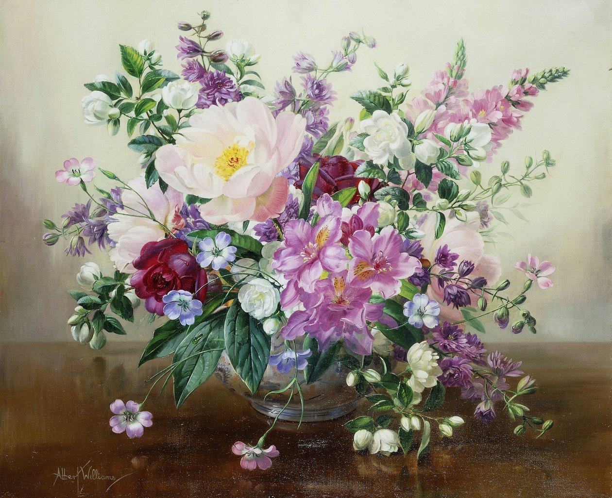 Flores en un jarrón de vidrio de Albert Williams