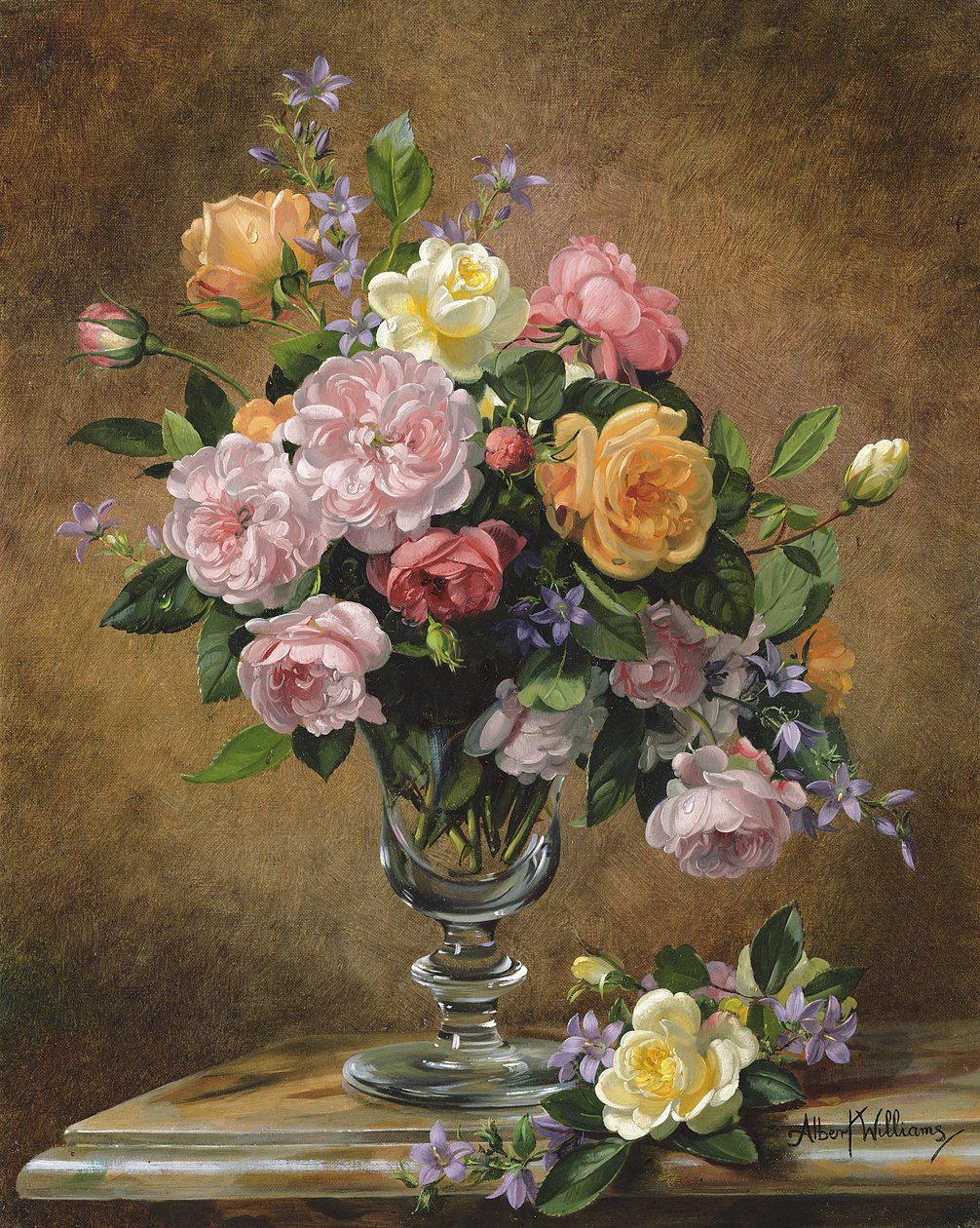 Rosas en un jarrón de vidrio de Albert Williams