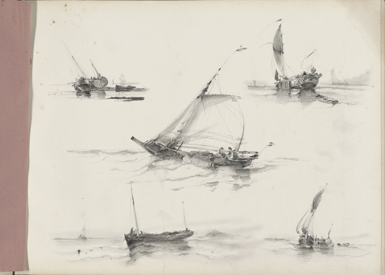 Hoja de estudio con veleros en el agua. de Albertus van Beest