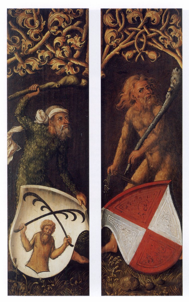 Hombres silvanos con escudos heráldicos de Albrecht Dürer