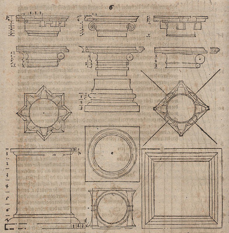 Varias bases y capiteles de columnas de Albrecht Dürer