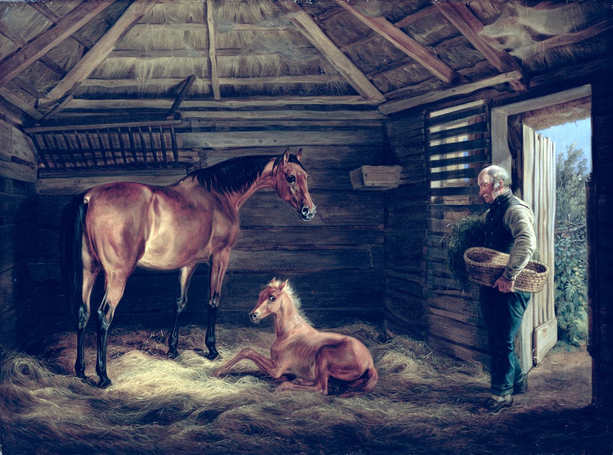 Yegua inglesa con sus potros, 1833 de Albrecht Adam