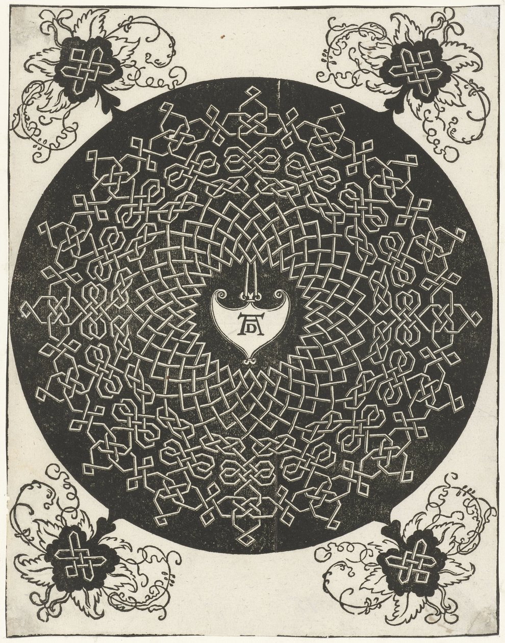 Ejemplo de bordado con escudo en forma de corazón de Albrecht Dürer