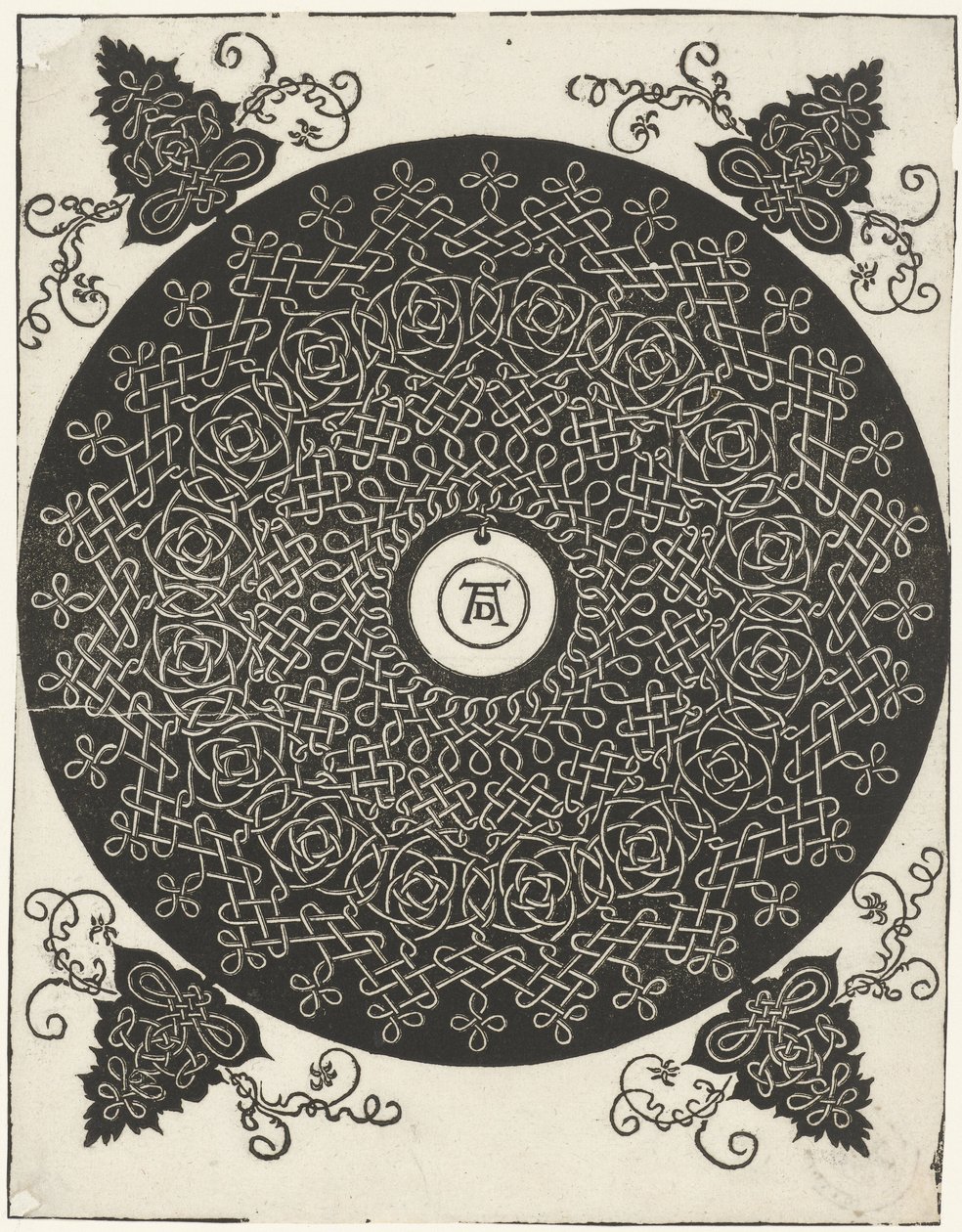 Ejemplo de bordado con escudo redondo de Albrecht Dürer