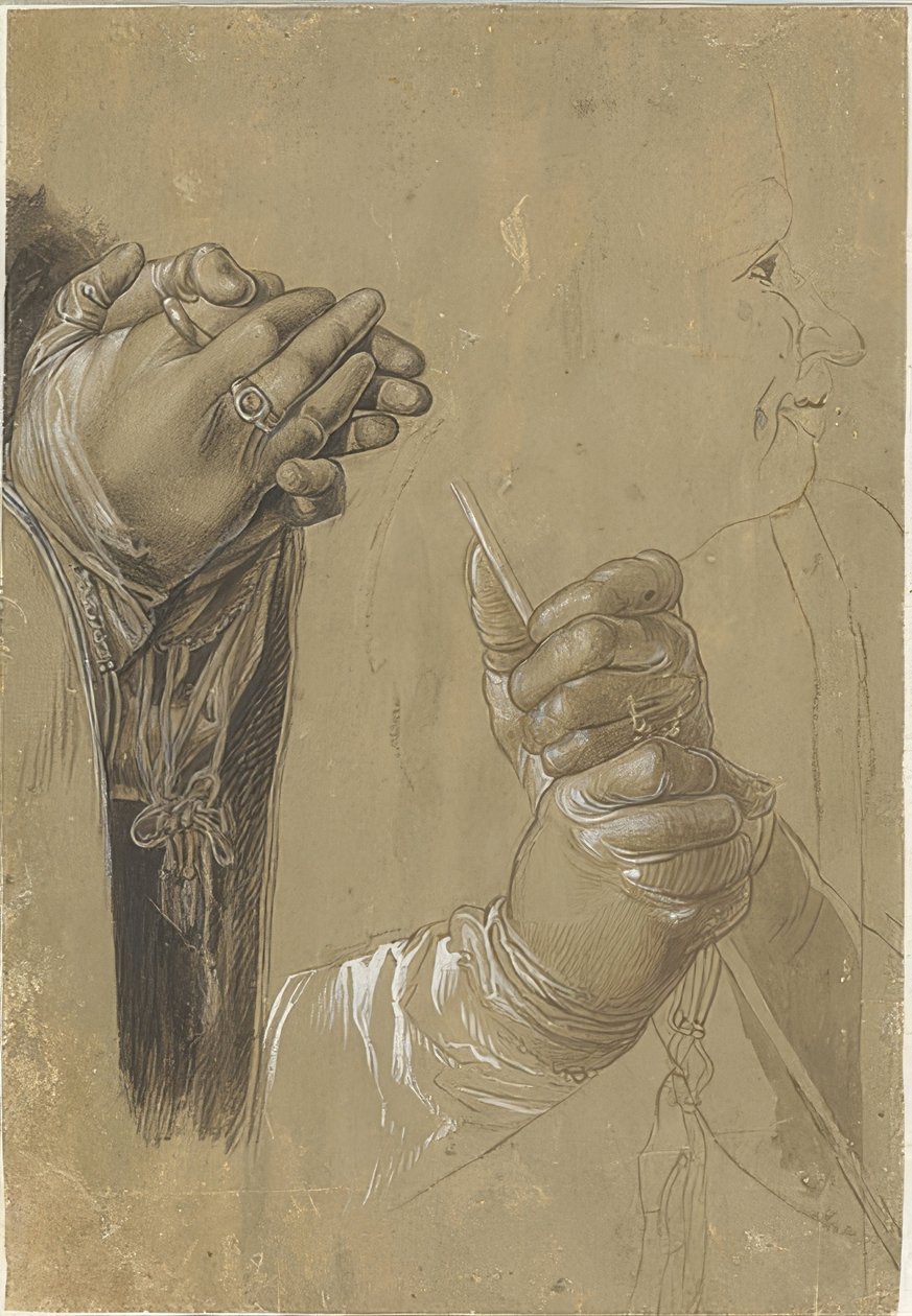Manos y una cabeza de perfil de Albrecht Dürer