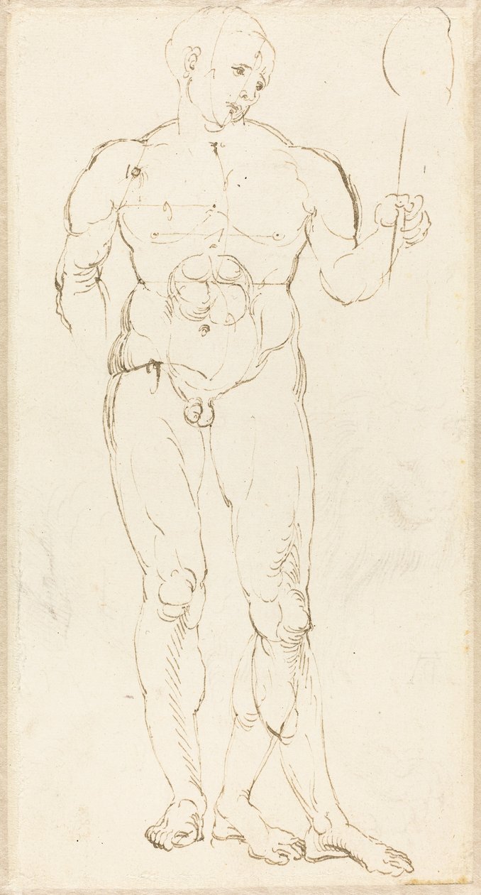Desnudo Masculino Sosteniendo un Espejo [recto] de Albrecht Dürer