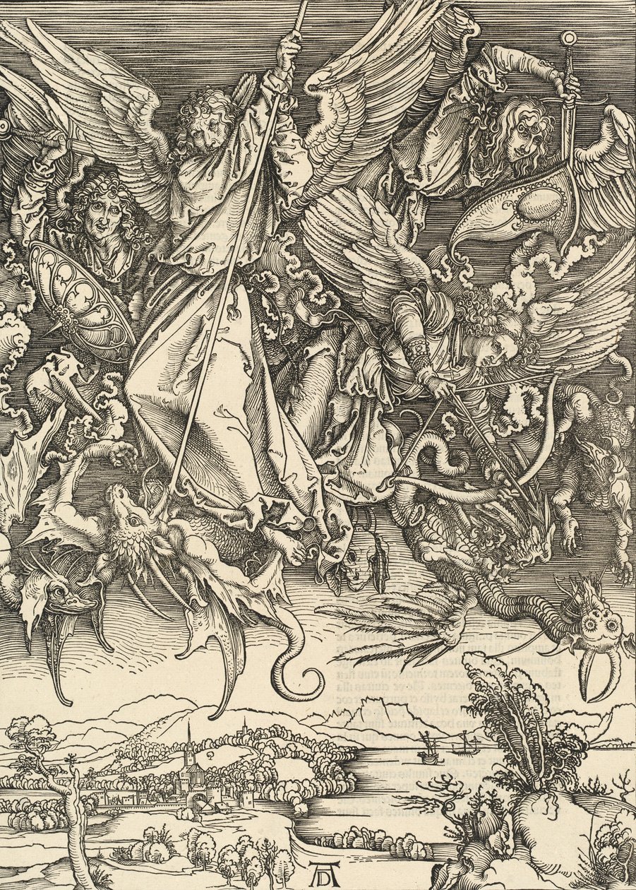 San Miguel luchando contra el dragón, 1498 de Albrecht Dürer