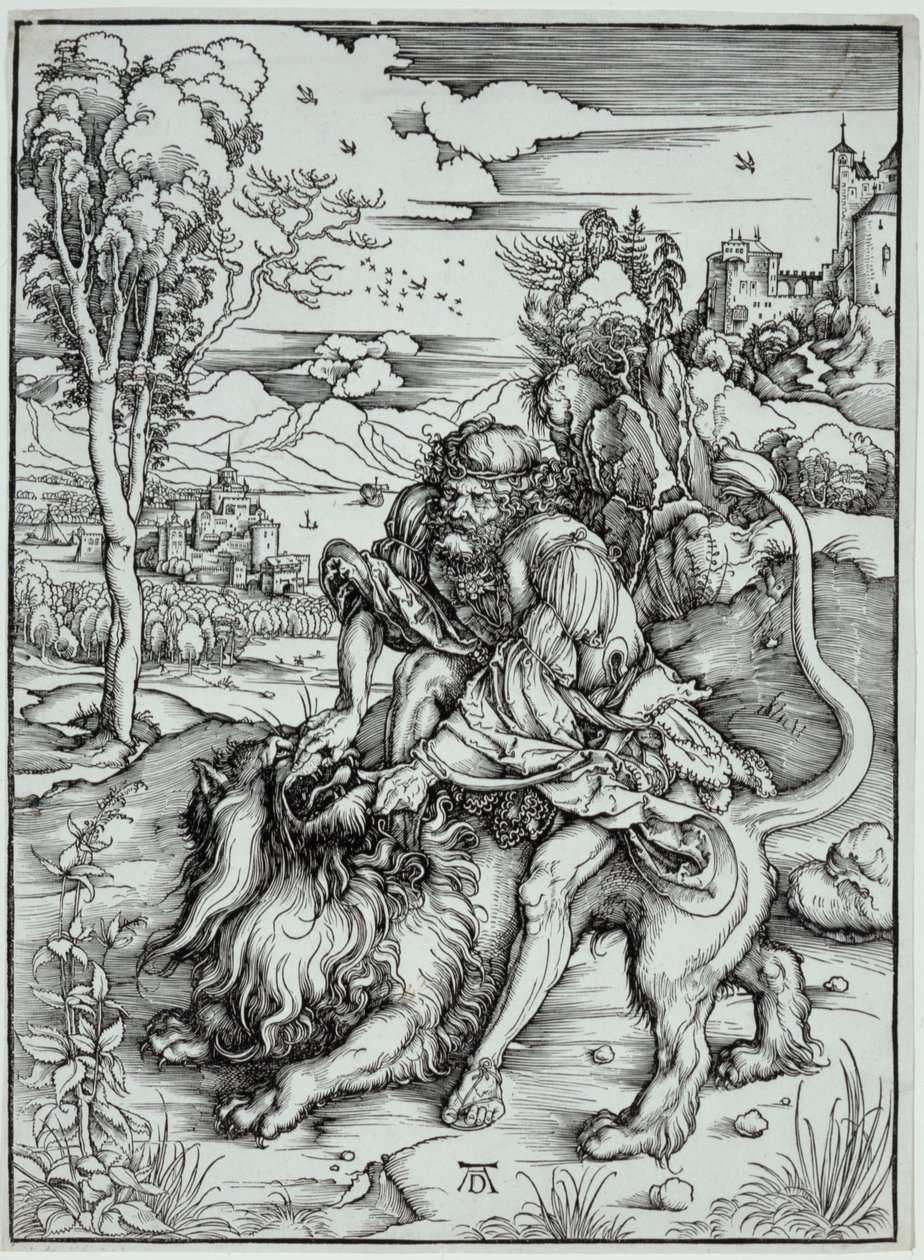 Sansón matando al león de Albrecht Dürer