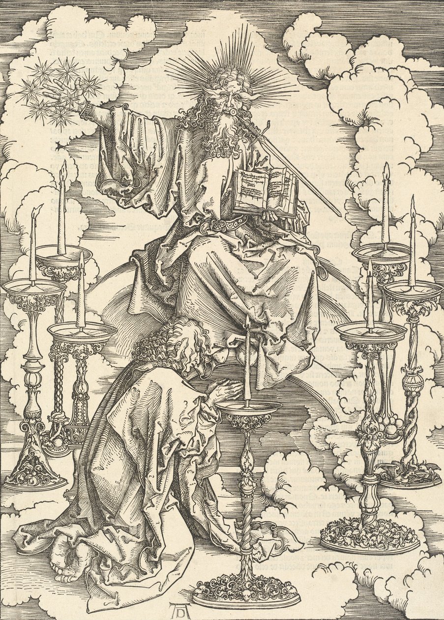 La visión de los siete candelabros, 1498 de Albrecht Dürer