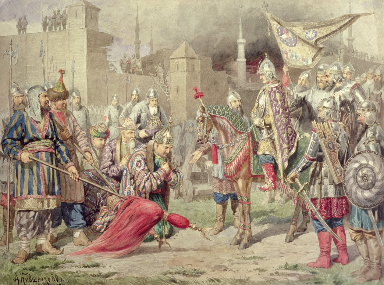 El zar Iván IV Vasílievich el Terrible (1530-84) conquistando Kazán, 1880 de Aleksei Danilovich Kivshenko