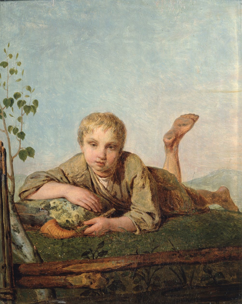 Pastor con una flauta, 1820s de Aleksei Gavrilovich Venetsianov