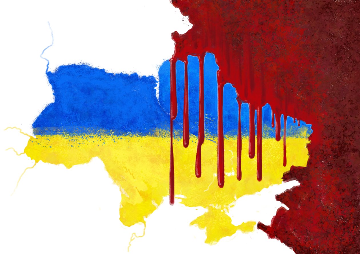 Ucrania ensangrentada por Rusia, 2022 (ilustración) de Alessandro Lonati