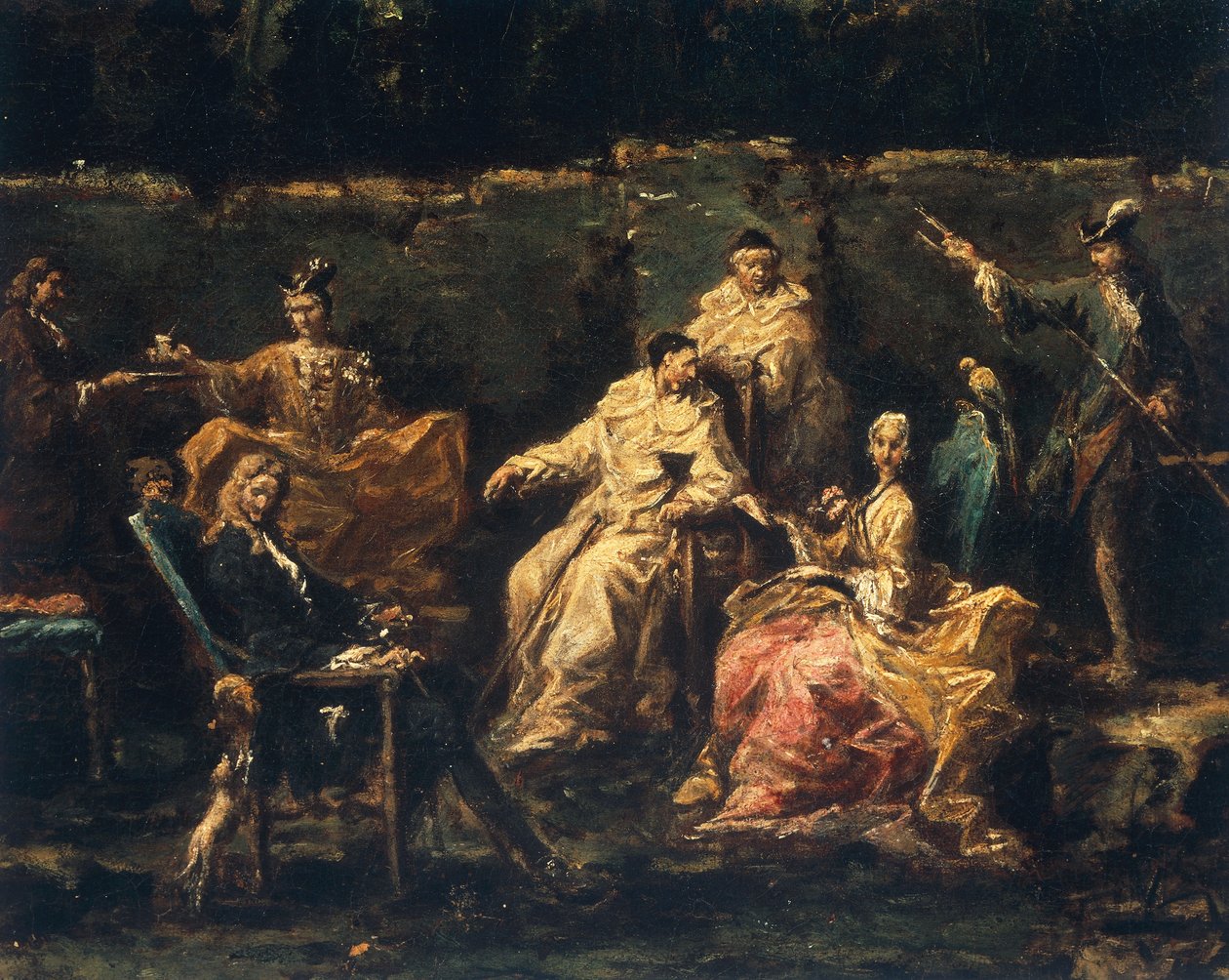 Entretenimiento en el jardín de Albaro (detalle) de Alessandro Magnasco