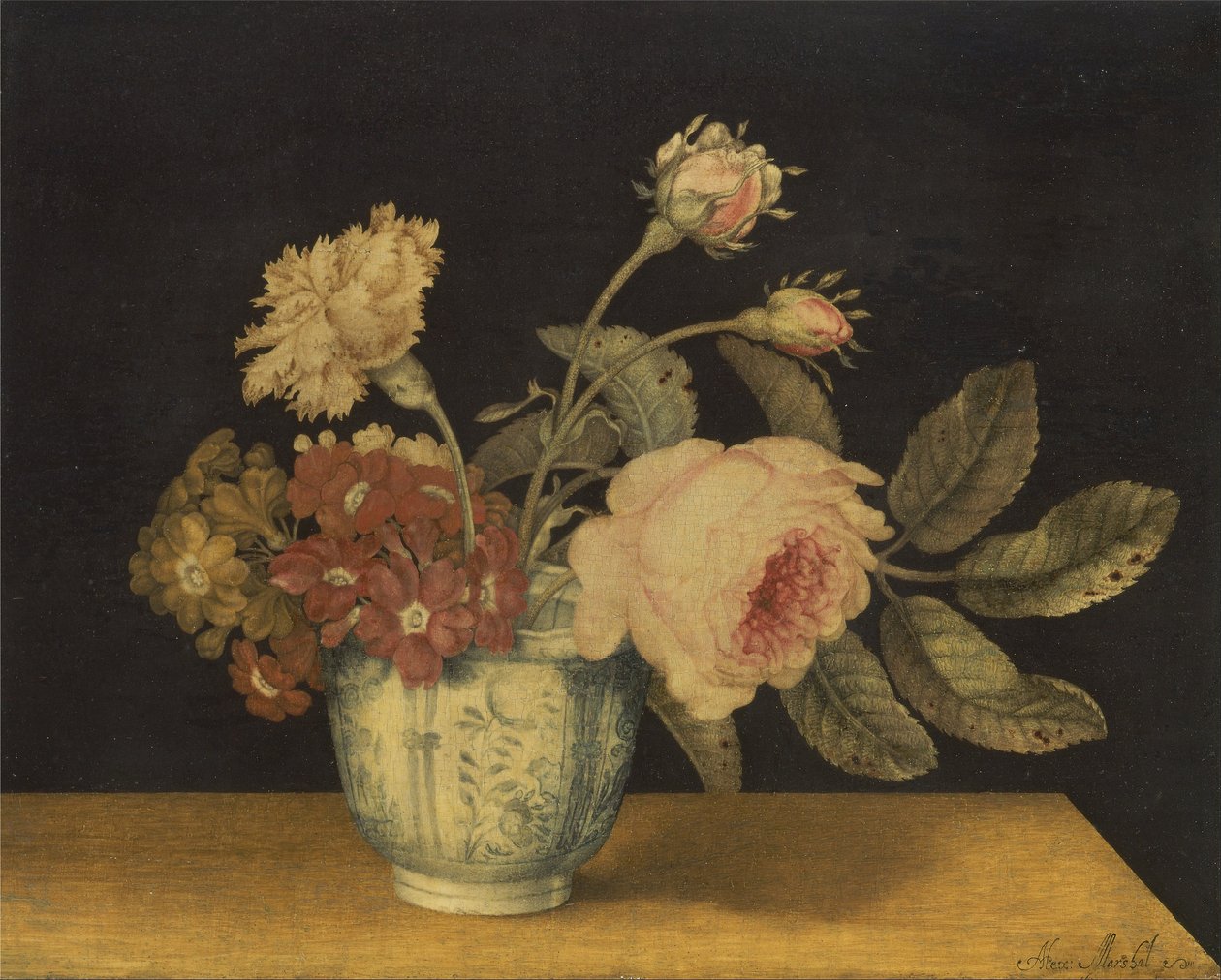 Flores en un jarrón de Delft de Alexander Marshal