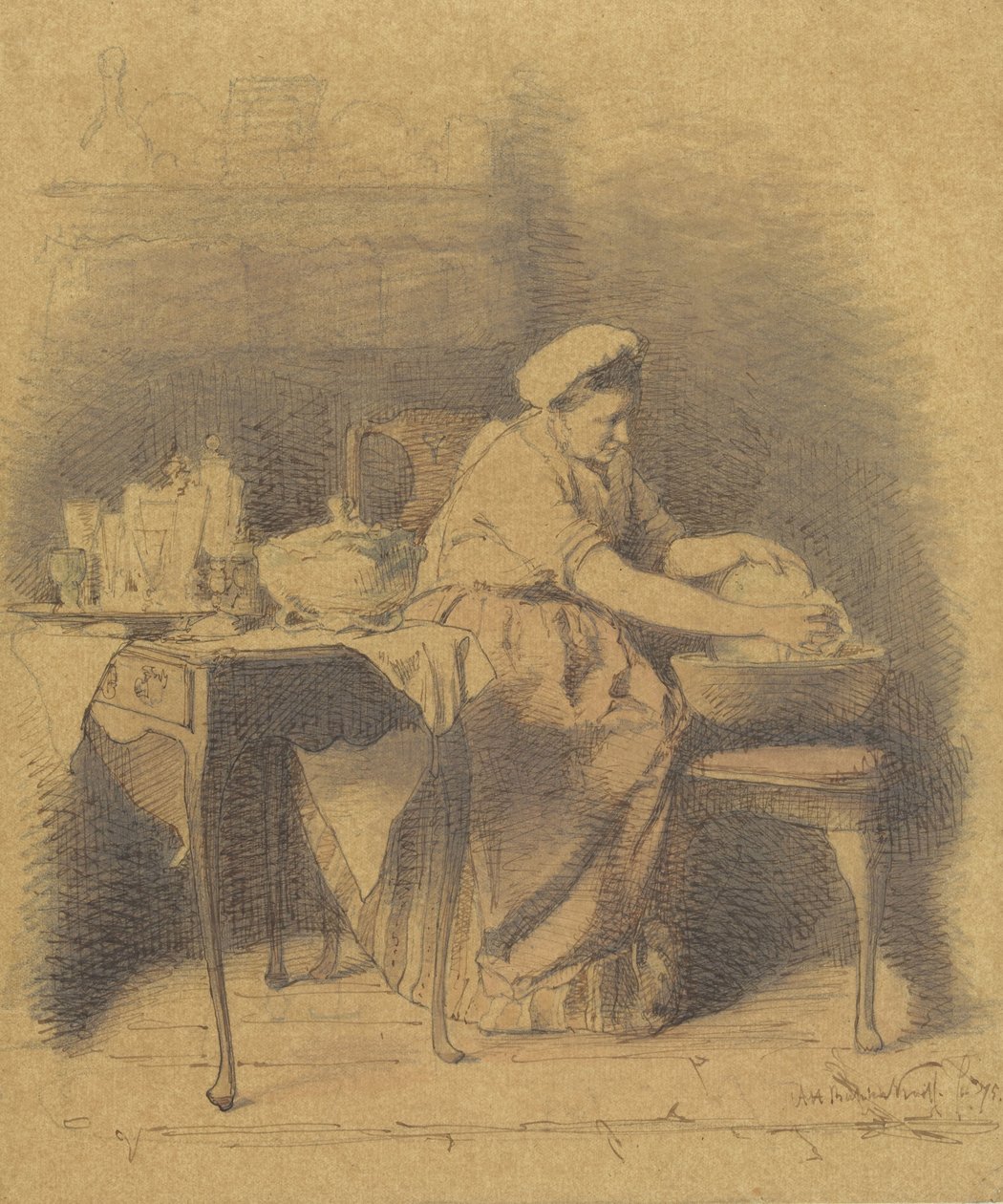 Mujer sentada, lavando los platos de Alexander Hugo Bakker Korff