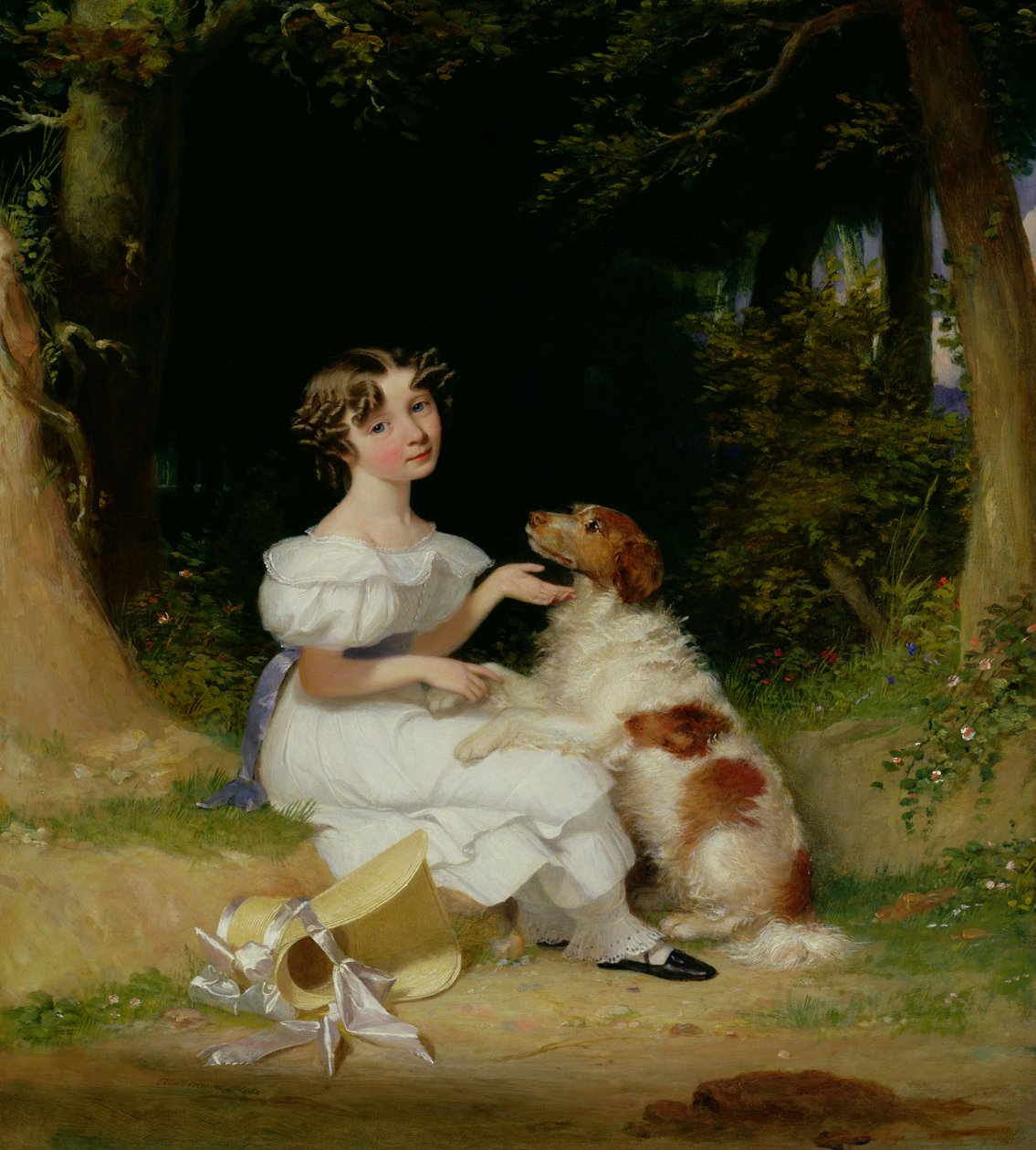Una niña con su Spaniel de Alexander Mosses
