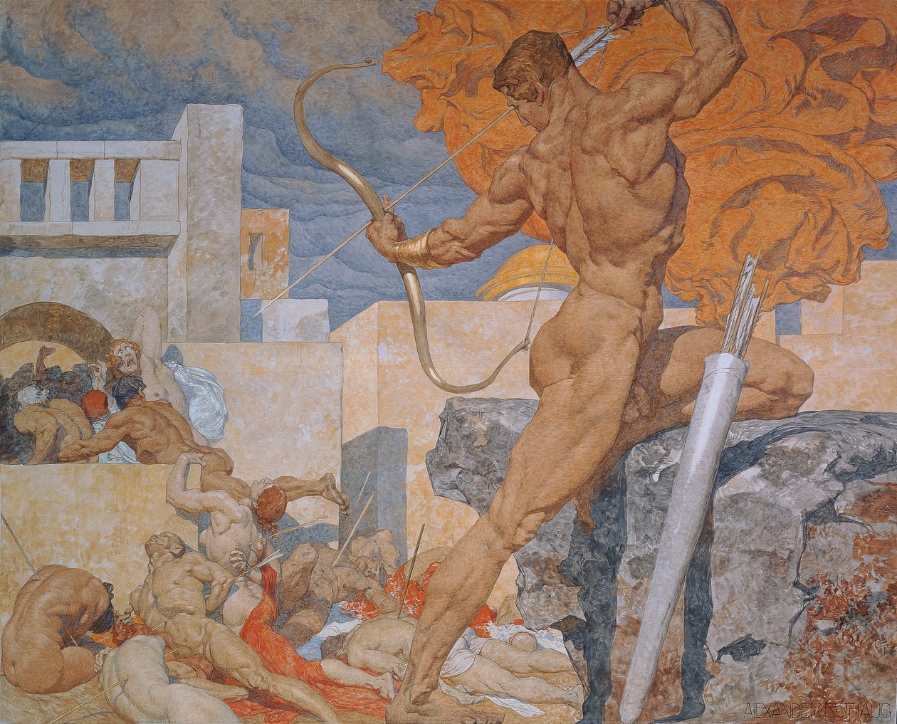 Apolo enviando las flechas de la peste de Alexander Rothaug