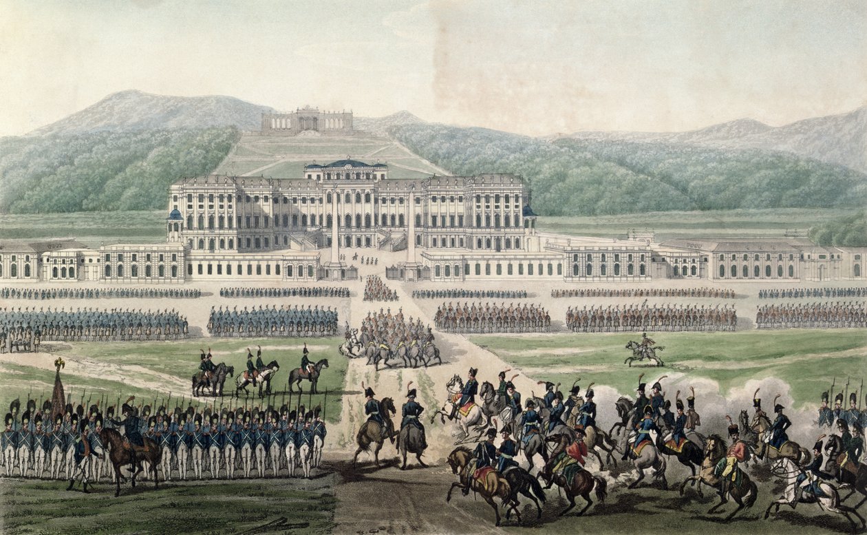 La Llegada de Napoleón Bonaparte (1769-1821) al Schloss Schonbrunn, grabado por Aubertin, c.1820 de Alexandre de la Borde