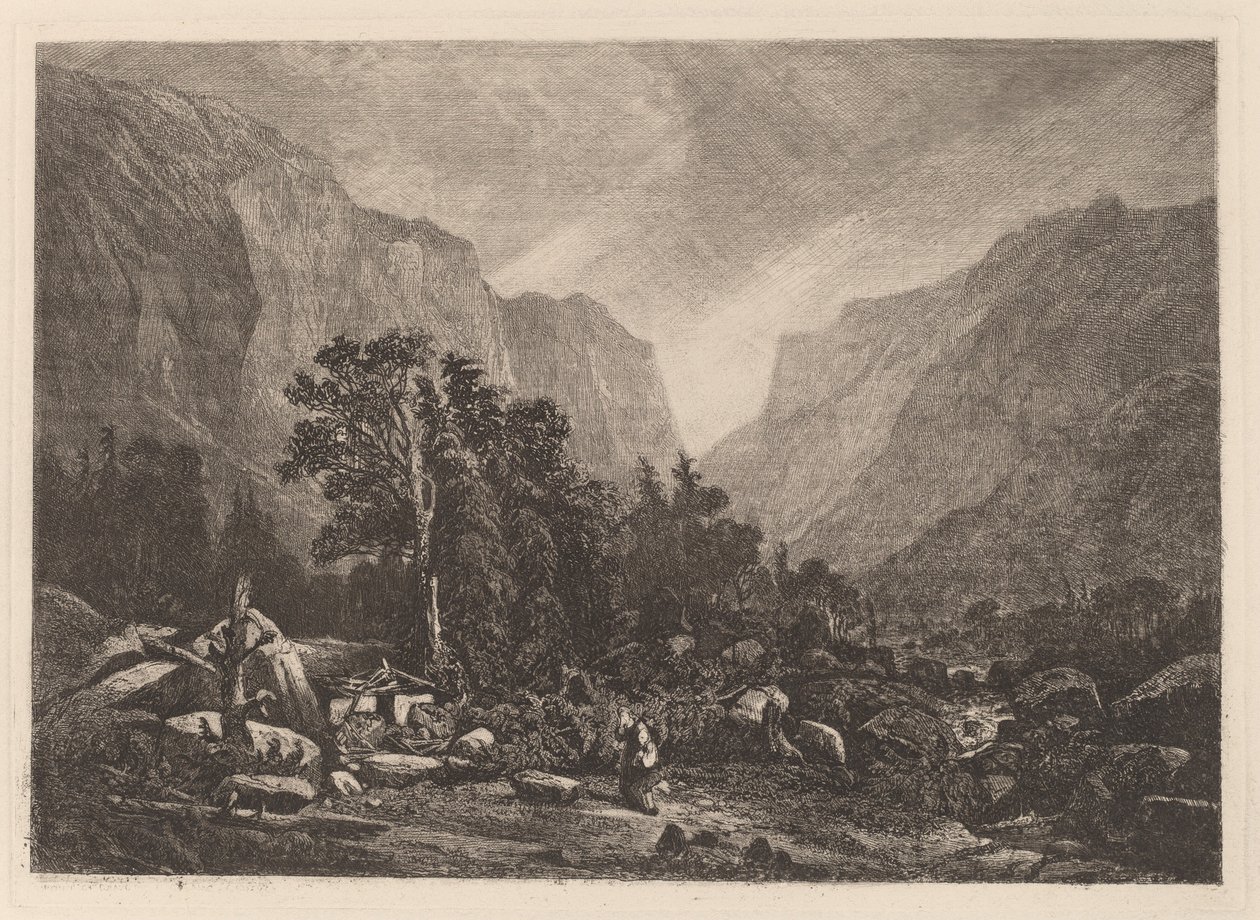 Pareja junto a una casa en ruinas de Alexandre Calame