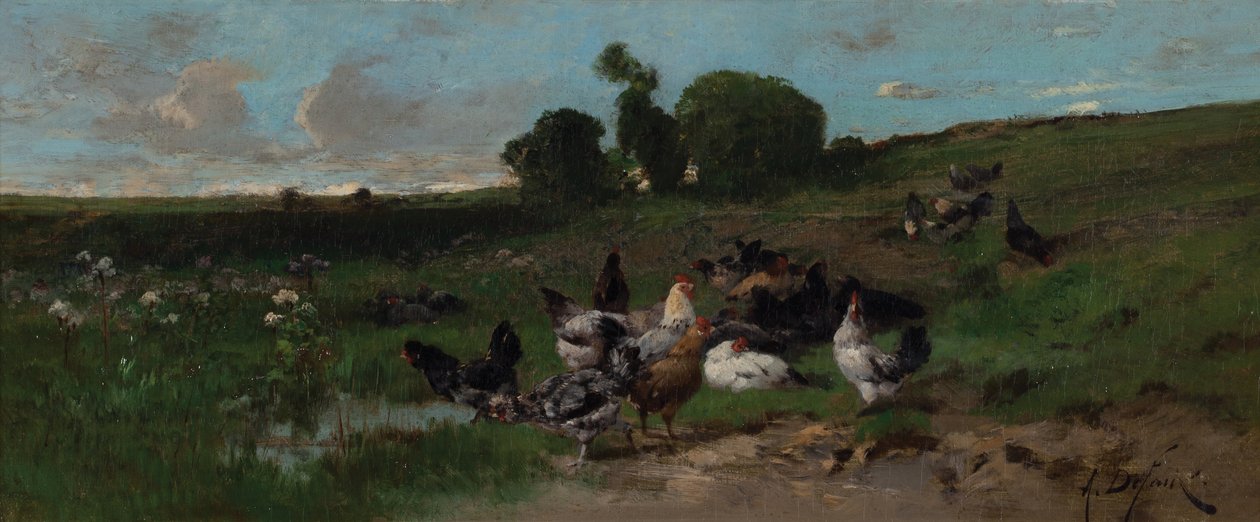 Paisaje animado de gallinas de Alexandre Defaux