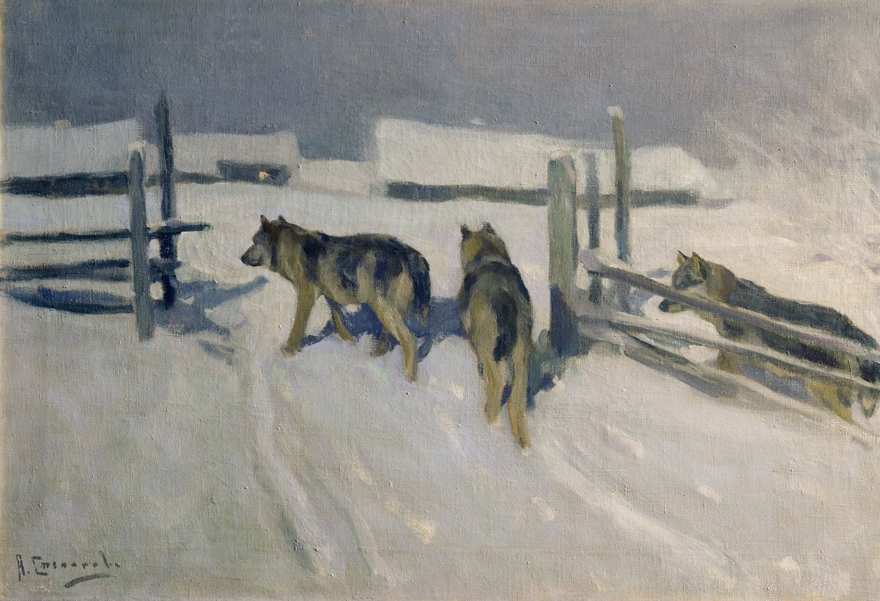 Lobos, noche de invierno, c.1910 de Alexei Steipanovitch Stepanov