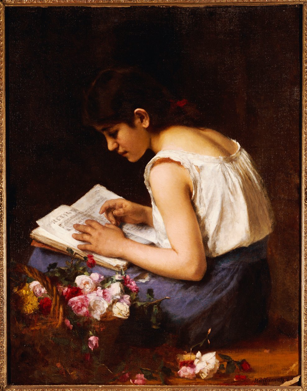 Una niña leyendo de Alexei Alexevich Harlamoff