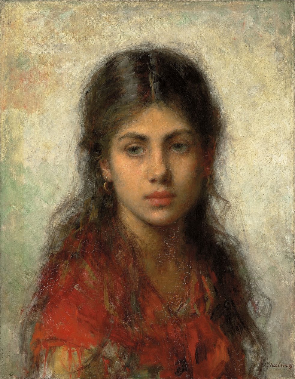 Niña con un Chal Rojo de Alexei Alexevich Harlamoff