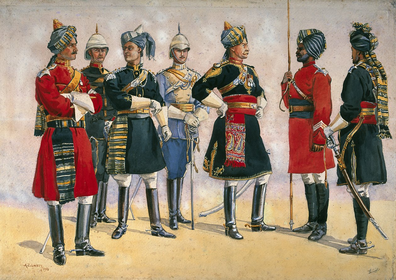 Oficiales británicos, ejército indio, ilustración para 