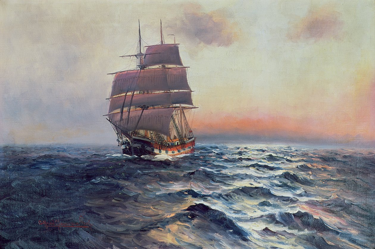 Barco de vela en el mar, c.1910 de Alfred Serenius Jensen