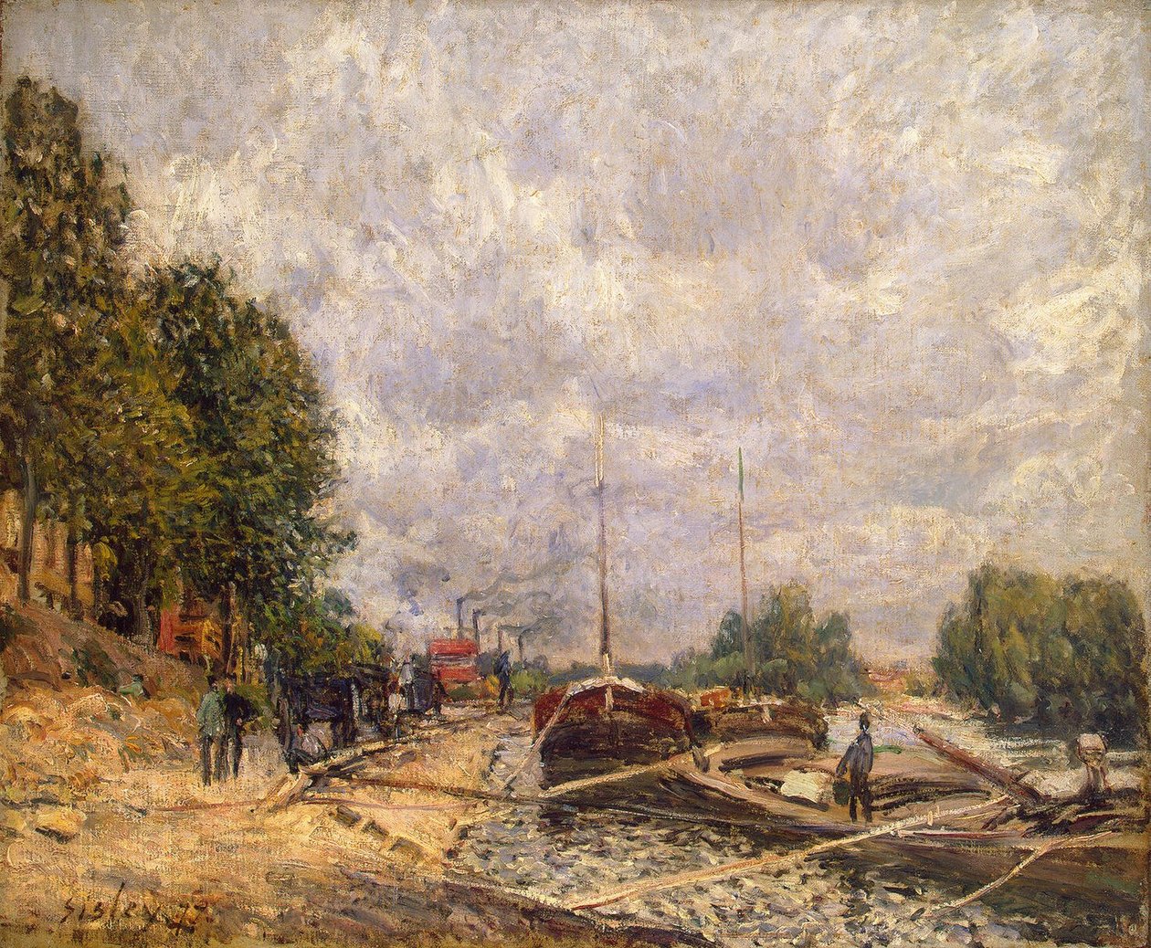 Barcazas en Billancourt de Alfred Sisley