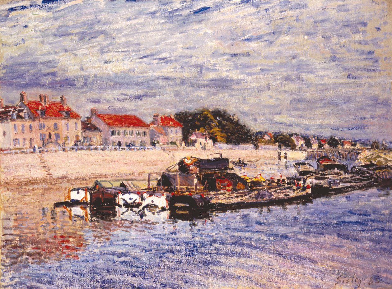 Barcazas en el Loing en Saint-Mammès de Alfred Sisley