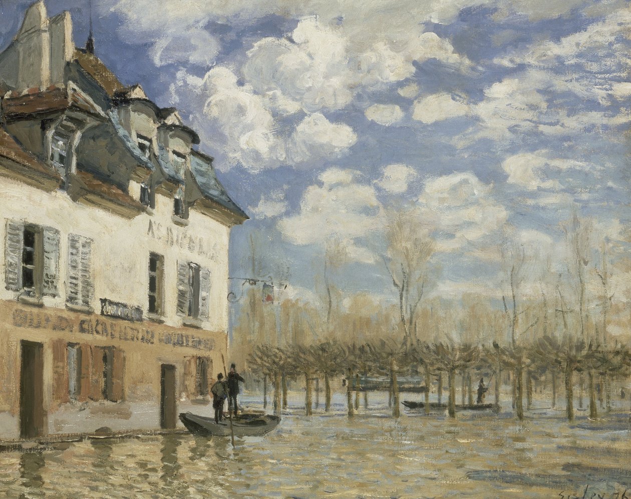 Barco en la inundación en Port Marly de Alfred Sisley