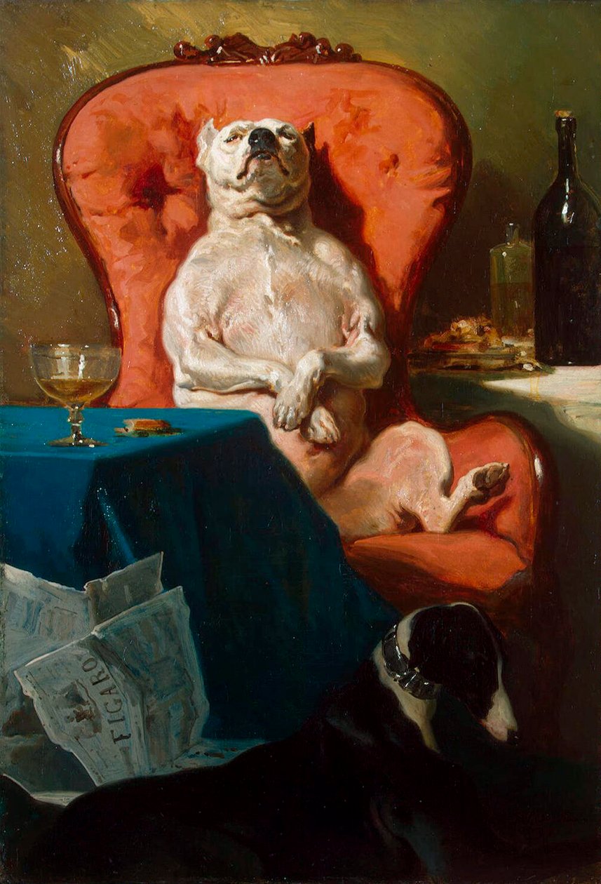 Perro pug en un sillón, 1857 de Alfred De Dreux