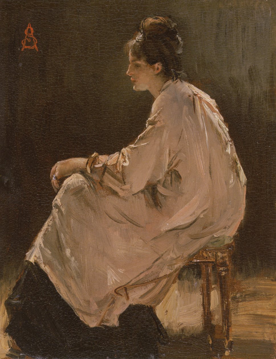 Niña sentada (óleo sobre tabla) de Alfred Emile Stevens