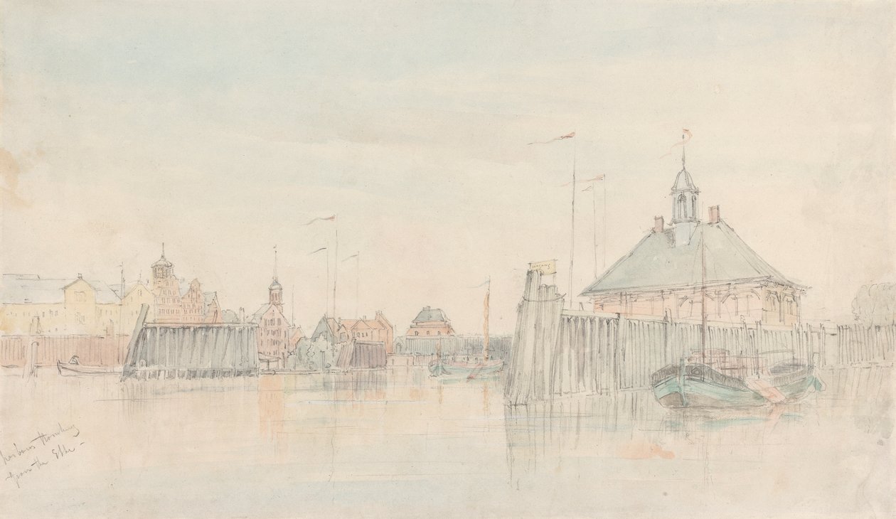 Puerto de Hamburgo desde el Elba de Alfred Gomersal Vickers