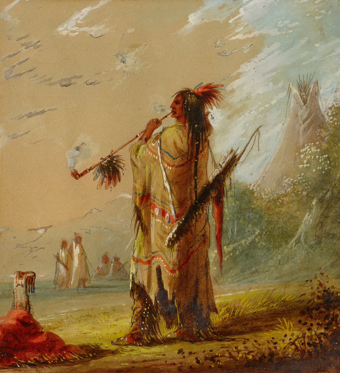 Un Indio Shoshonee Fumando de Alfred Jacob Miller