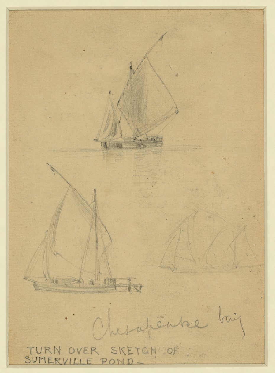 Tres veleros en la bahía de Chesapeake de Alfred Rudolph Waud