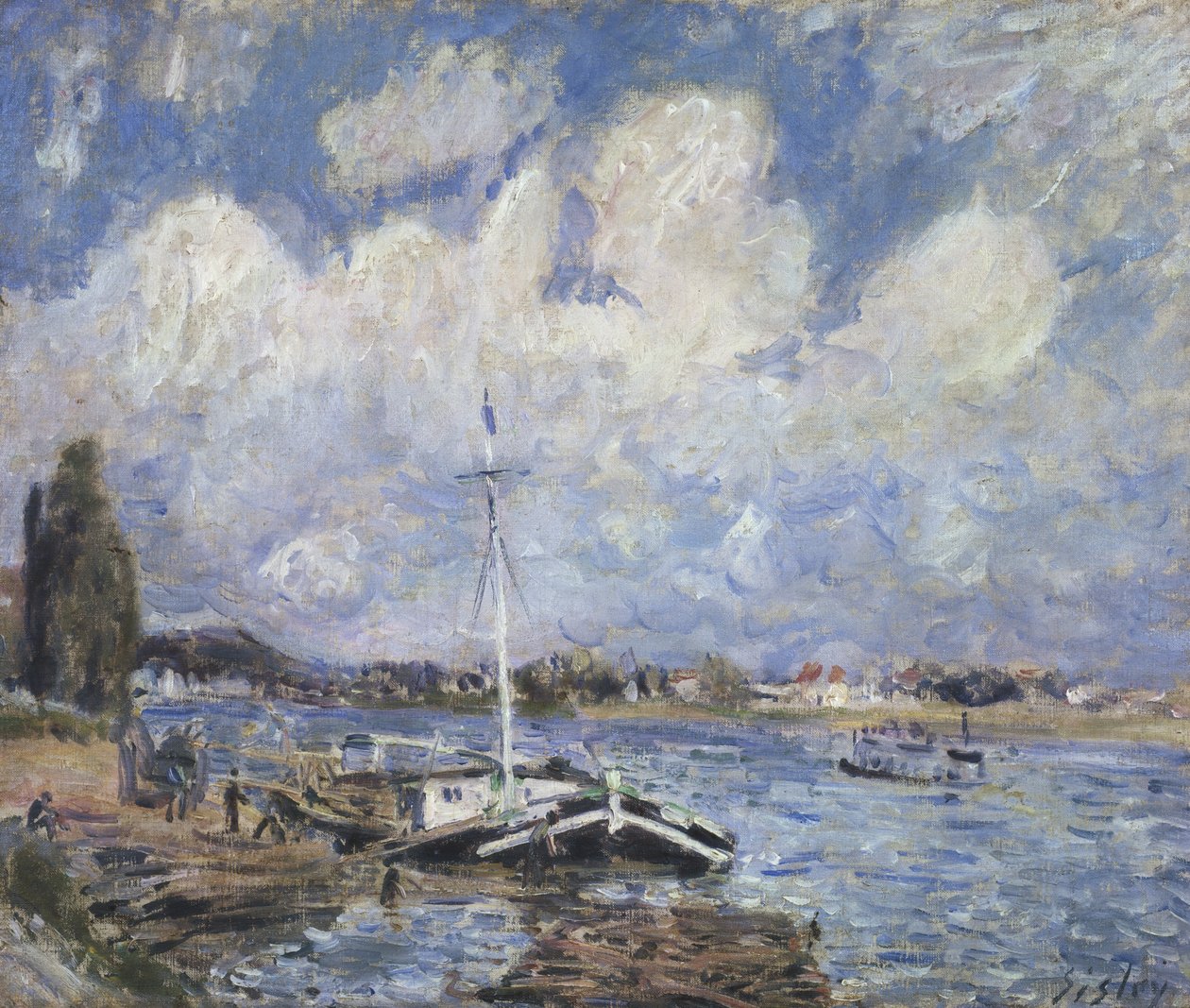 Barcos en el Sena, c.1877 de Alfred Sisley