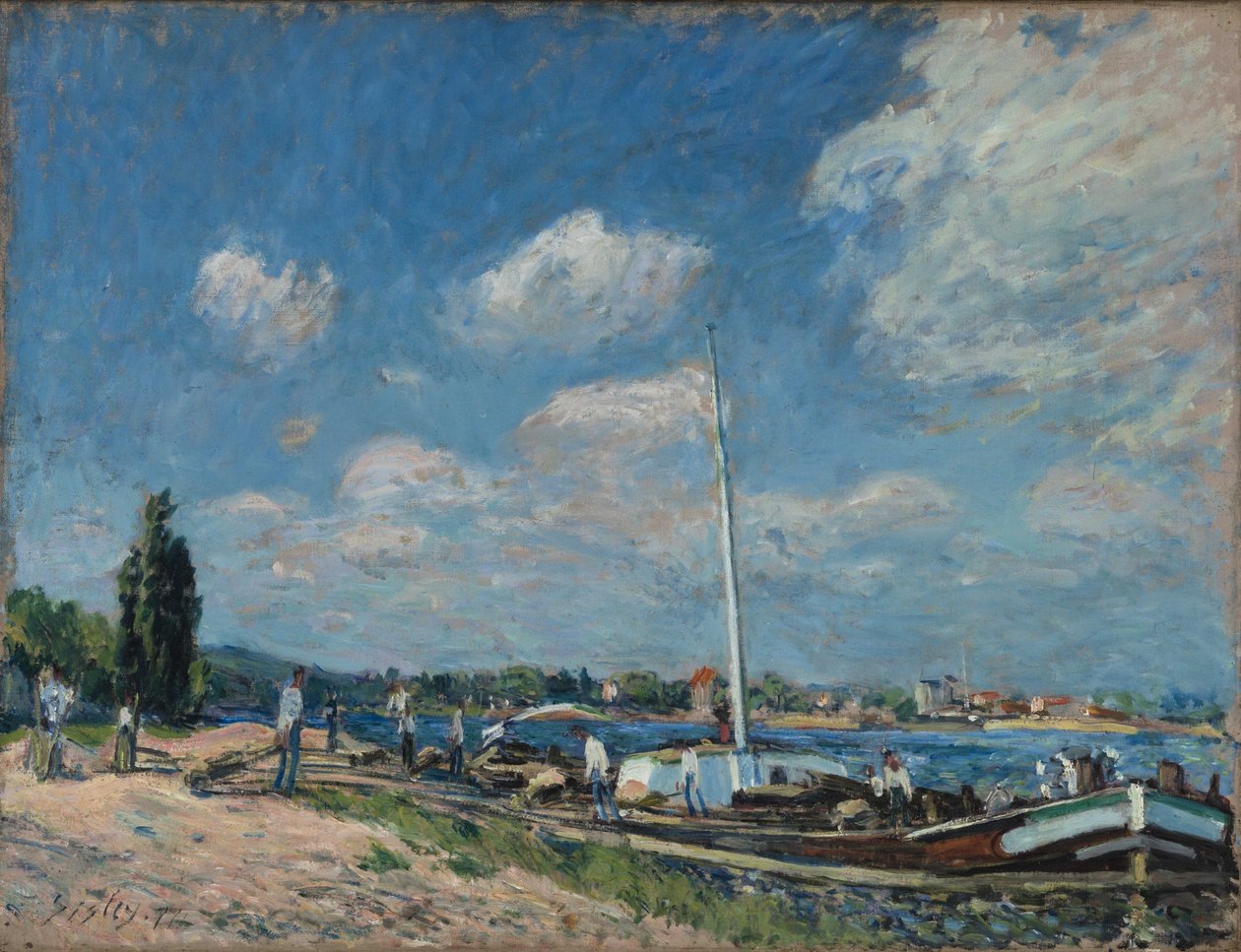Francés: Descarga de barcazas en Billancourt de Alfred Sisley