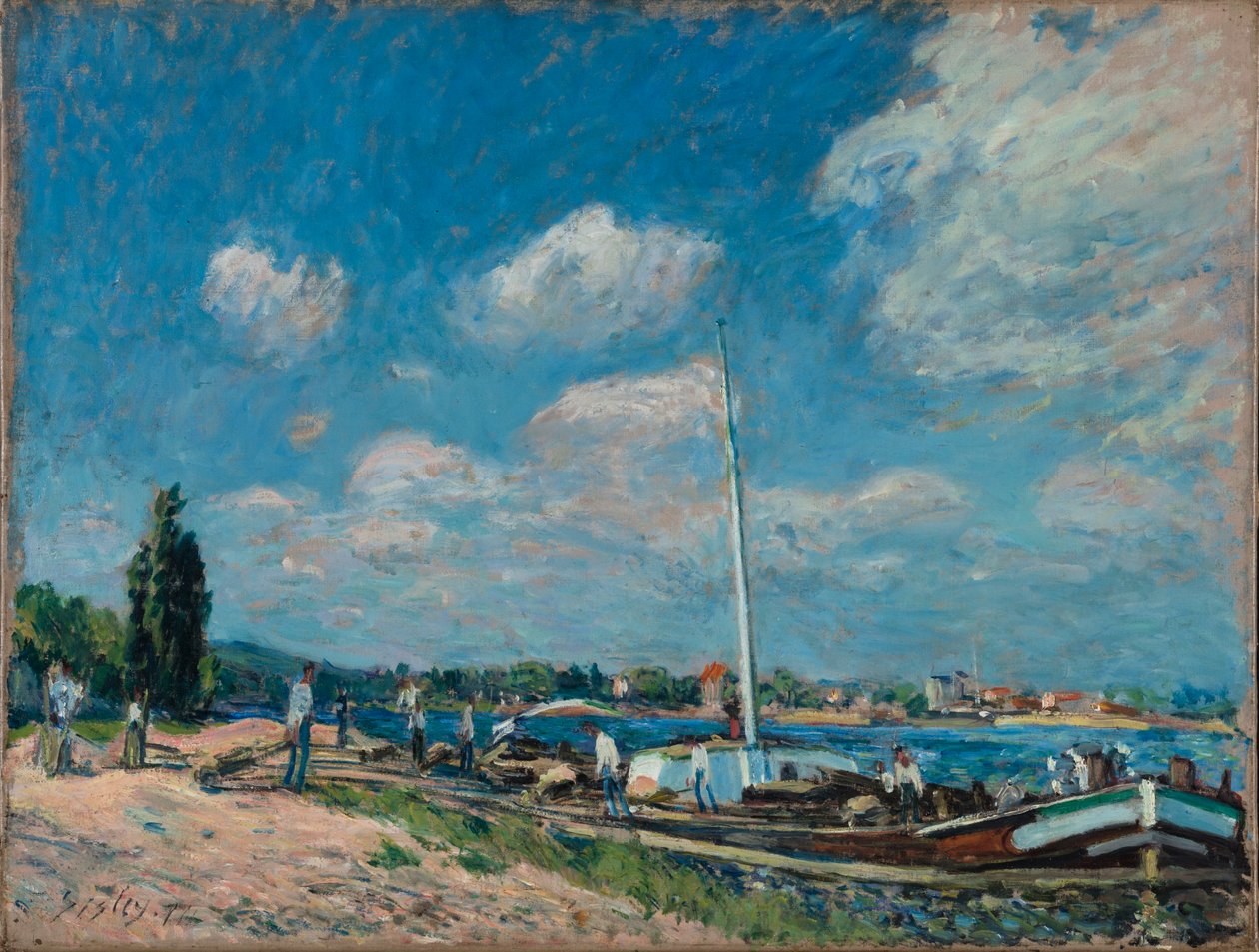 Descargando Barcazas en Billancourt, 1877 de Alfred Sisley