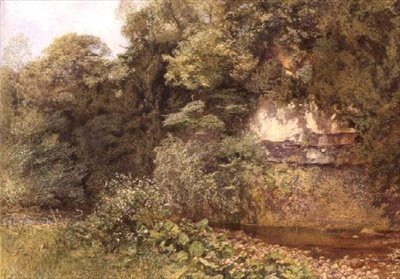 Un estanque tranquilo bajo las rocas de Alfred William Hunt