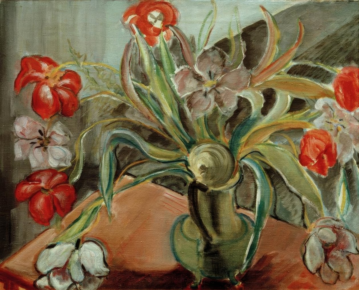 Tulipanes rojos y blancos de Alma Del Banco