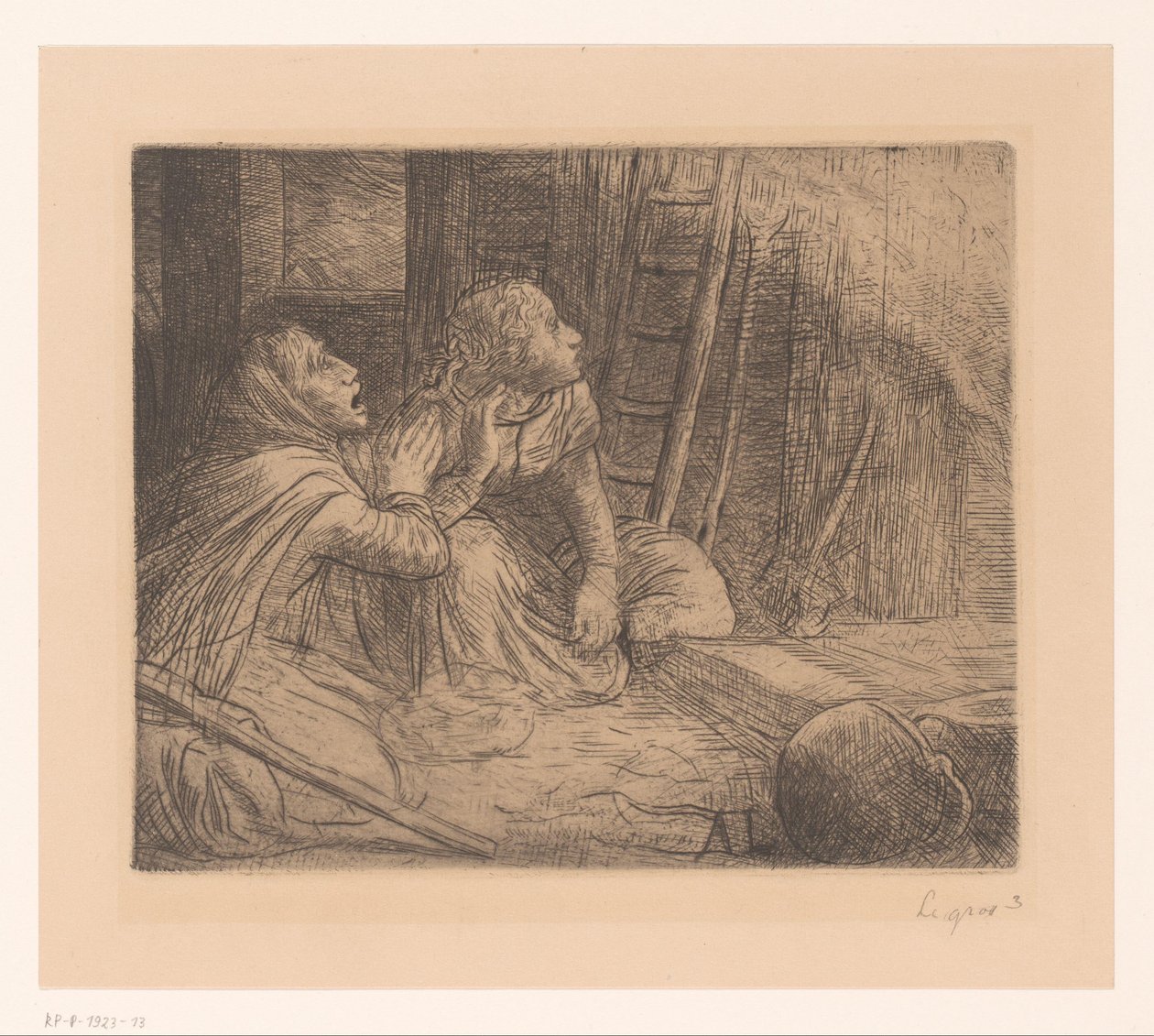 Dos mujeres arrodilladas mirando hacia arriba de Alphonse Legros (signed by artist)